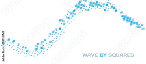Abstract wave by overlapping blue and grey squares. Minimal vector graphics. CMYK colors