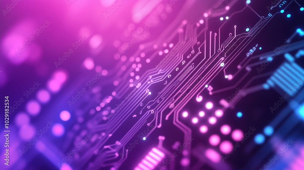 Obraz premium Abstract Circuit Board with Glowing Pink and Blue Lights