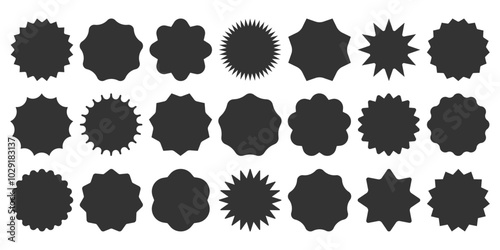 Circle Stamp sticker collection. Starburst Blank simple shapes set. Wavy scallop zigzag edge promo Sale Price tag blank icon. Black silhouette Frame. Flat design labels. Vector illustration