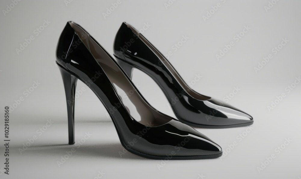 Pair of black high-heeled shoes, white background, 4K hyperrealistic photo Pair of black high-heeled shoes, white background, 4K hyperrealistic photo