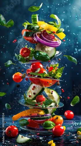 Fresh salad with a variety of colorful vegetables, 4K hyperrealistic photo