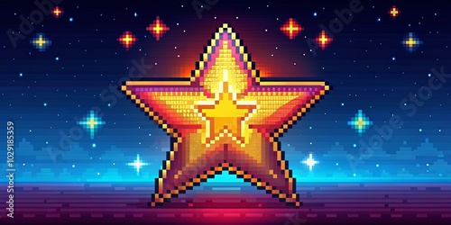 Star Pixel Art Illustration with Vibrant Colors and Copy Space for Creative Projects