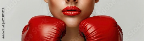 Woman with boxing gloves, white background, fitness challenge photo