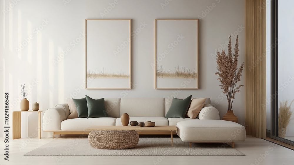 Modern Neutral-Toned Living Room with L-Shaped Sofa and Minimalist Decor Modern Neutral-Toned Living Room with L-Shaped Sofa and Minimalist Decor