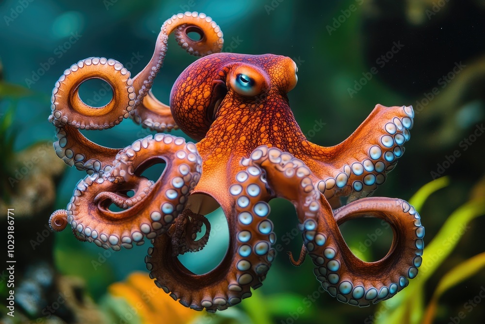 Obraz premium Octopus swimming gracefully with tentacles outstretched