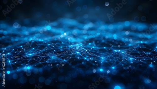 Abstract digital background with blue glowing lines and connections forming the shape of a planet Earth, symbolizing the concept of global network connection technology.