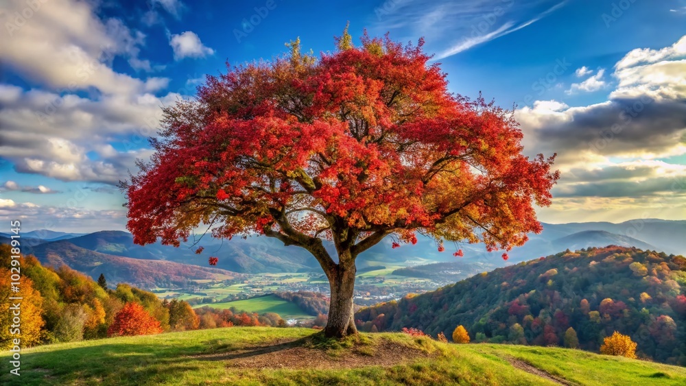 Aerial View of Mature Strawberry Tree in Autumn Colors Aerial View of Mature Strawberry Tree in Autumn Colors