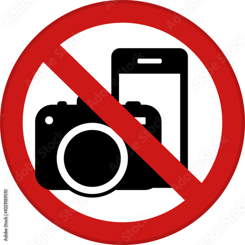 Red Sign No Photography. Vector Icon. Prohibitory Round Sign. Warning About Prohibition Of Using Mobile Phone And Camera
