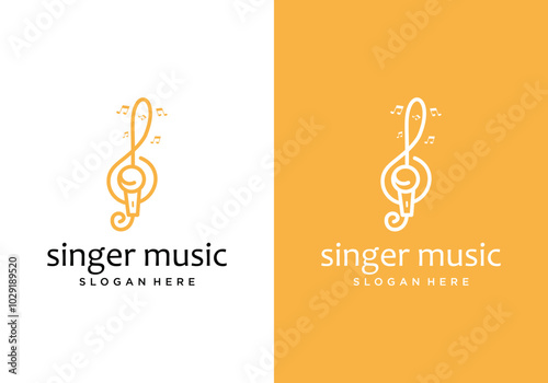 treble clef music vector logo design template with microphone logo element for recording studio. vocal, karaoke music logo design singer, logo for music industry, logo for musical arts
