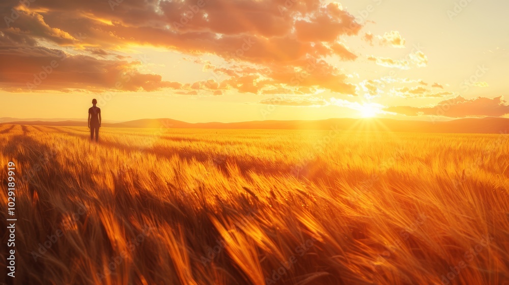 Fototapeta premium Golden Sunrise in Wheat Field