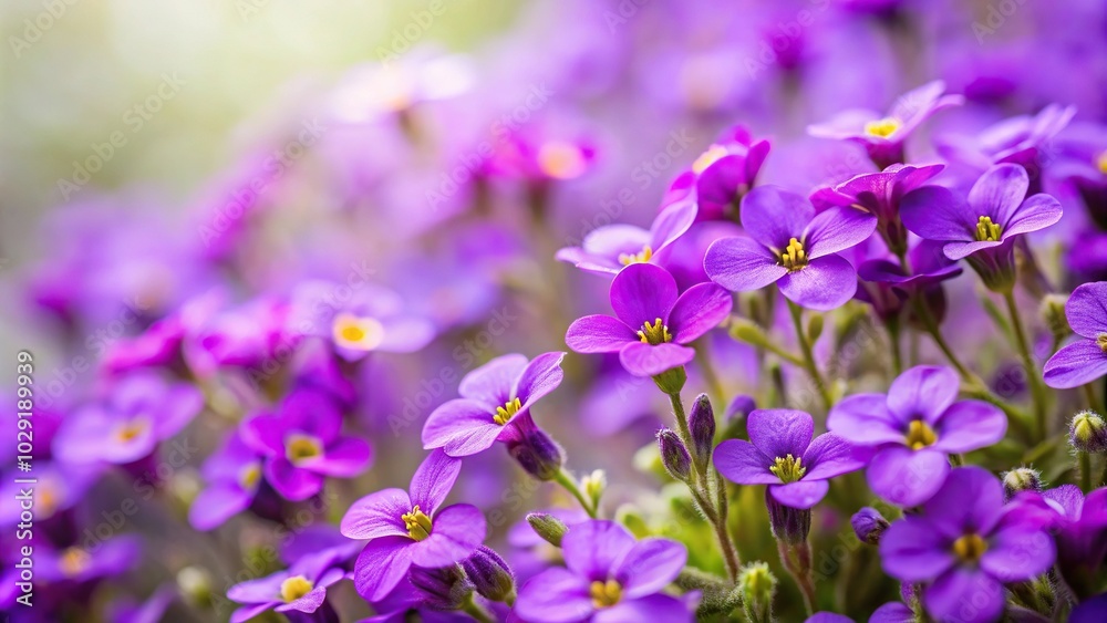 Floral background of Aubrieta purple flowers from a worm's eye view Floral background of Aubrieta purple flowers from a worm's eye view