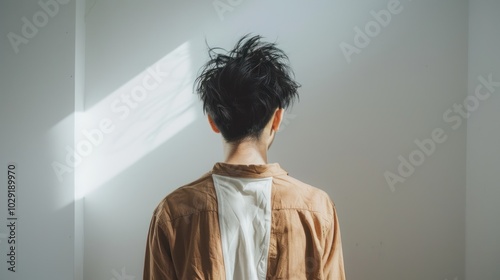 A Person in a Brown Shirt Facing Away From the Camera