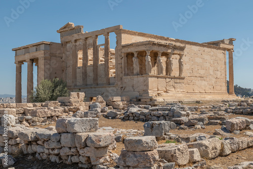 greece capital athens and acropolis ancient artifacts touristic points of interest daytime and sunset light