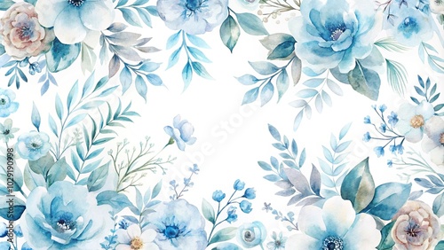 Floral pattern in watercolor style in light blue colors Extreme Close-Up