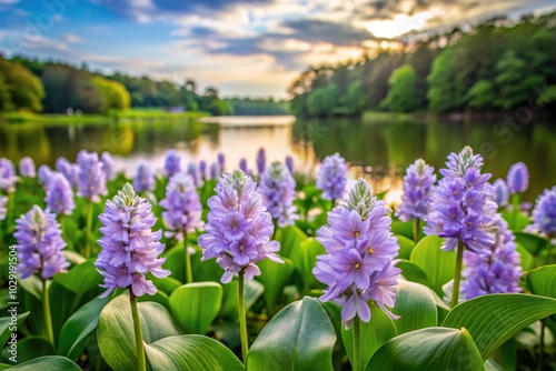 Floral photograph of lavender water hyacinth flower during summertime in Connecticut photo