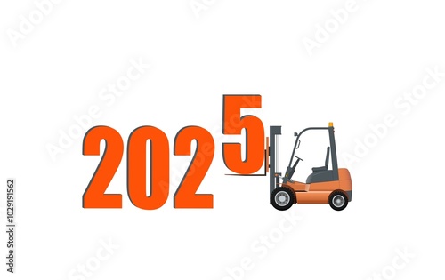 Forklift truck at work. New year concept.