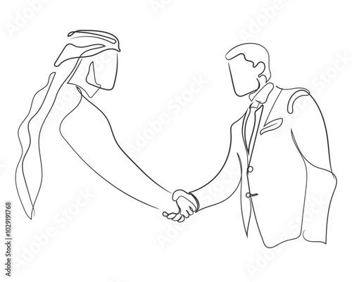 Hand drawn line art vector of a business meeting. Business opportunities in middle east. Growing business sector of Saudi Arabia concept art.