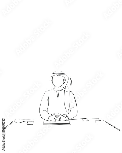Hand drawn line art vector of a business meeting. Business opportunities in middle east. Growing business sector of Saudi Arabia concept art.