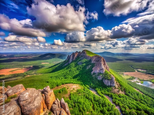 Stunning Aerial Views of Mount Iremel and Small Iremel in the Clouds, Southern Urals Landscape Photography photo