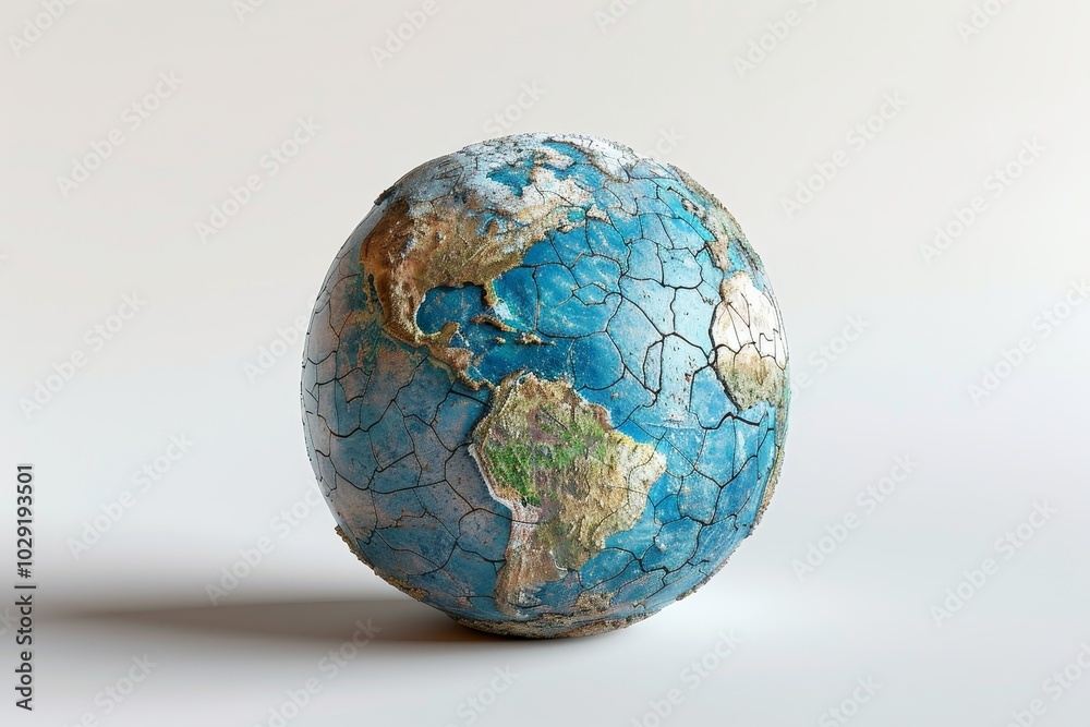 Cracked Earth Globe on Minimalist Background Cracked Earth Globe on Minimalist Background