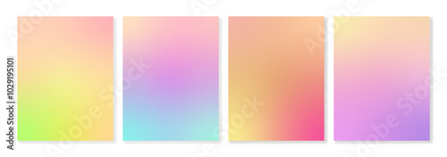 Set of vector universal colorful gradient backgrounds with soft transitions. For covers, wallpapers, branding, overlays, social media and other projects. For web and print.