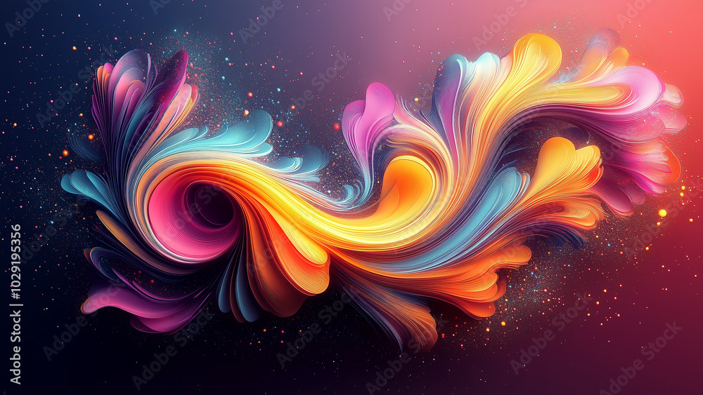 Vivid floral arrangement of layered petals with intricate tendrils and sparkling lights against a dark backdrop. For wallpapers and graphic contents. Vivid floral arrangement of layered petals with intricate tendrils and sparkling lights against a dark backdrop. For wallpapers and graphic contents.