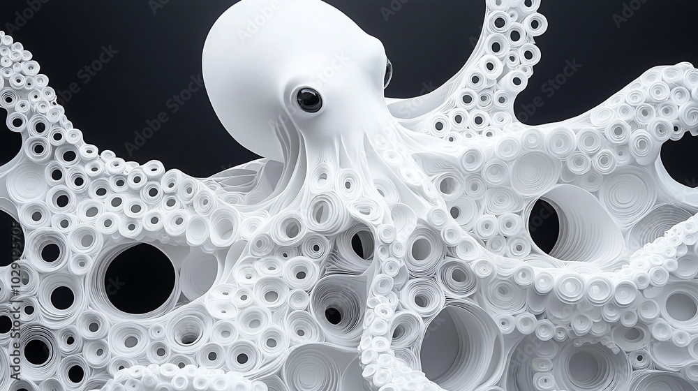 Abstract Paper Octopus Sculpture - White 3D Art Abstract Paper Octopus Sculpture - White 3D Art