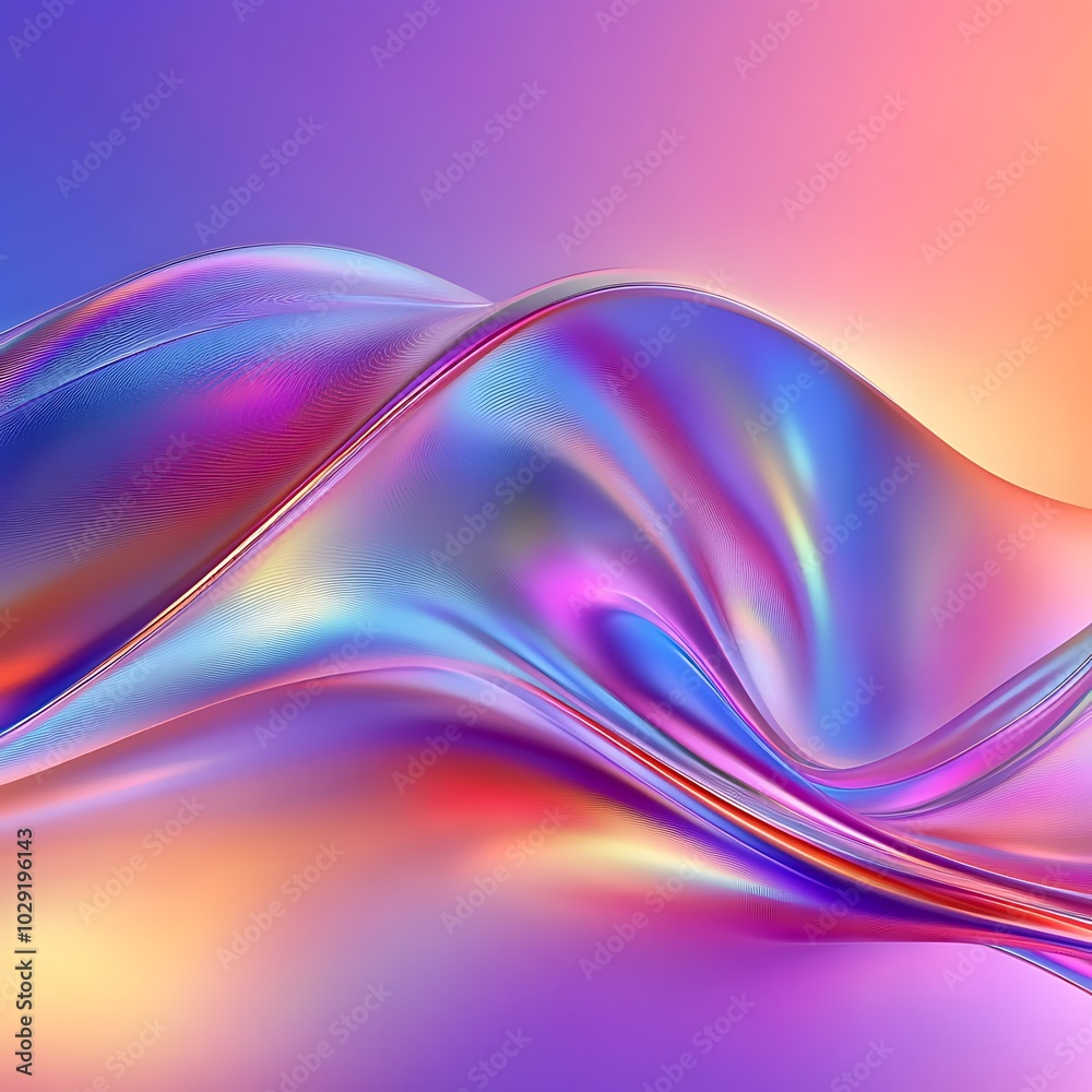 Fototapeta premium Abstract fluid iridescent holographic neon curved wave in motion colorful background 3d render. Gradient design element for backgrounds, banners, wallpapers, posters and covers, generative ai