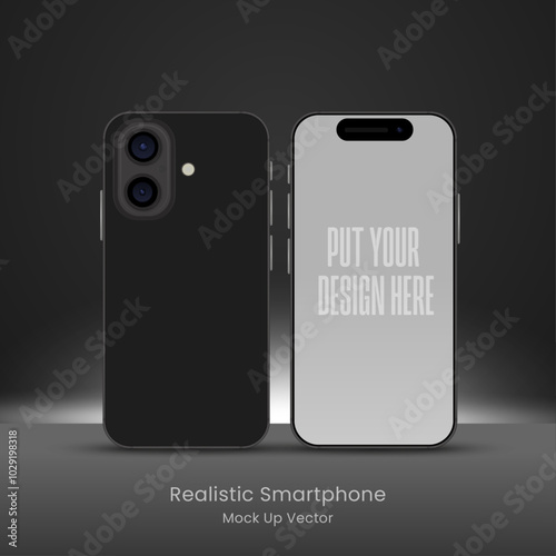 Realistic front view smartphone mockup Mobile iphone 16 frame with Editable display Vector