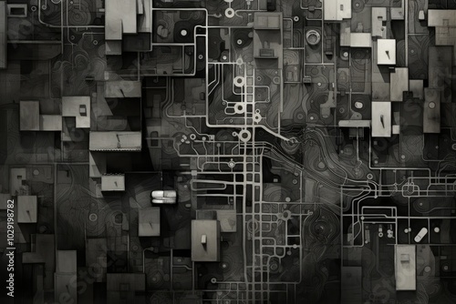 Elegant black and white map design featuring geometric shapes and lines for professional appeal