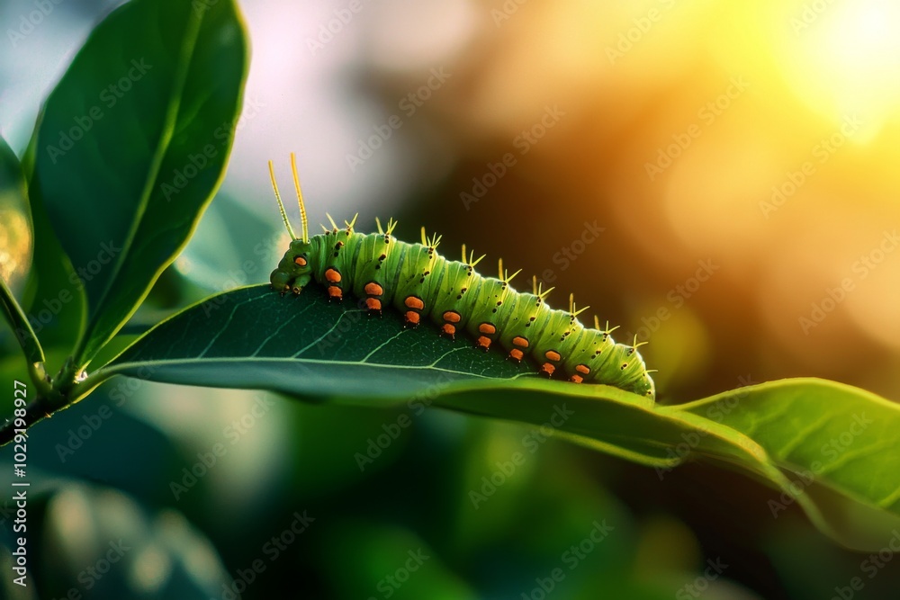 Naklejka premium Caterpillar in a Garden: Nature's Little Destroyer
