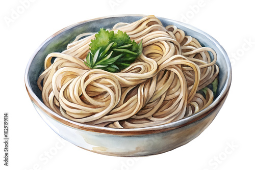 Watercolor hand drawn Soba Noodles on a white background
