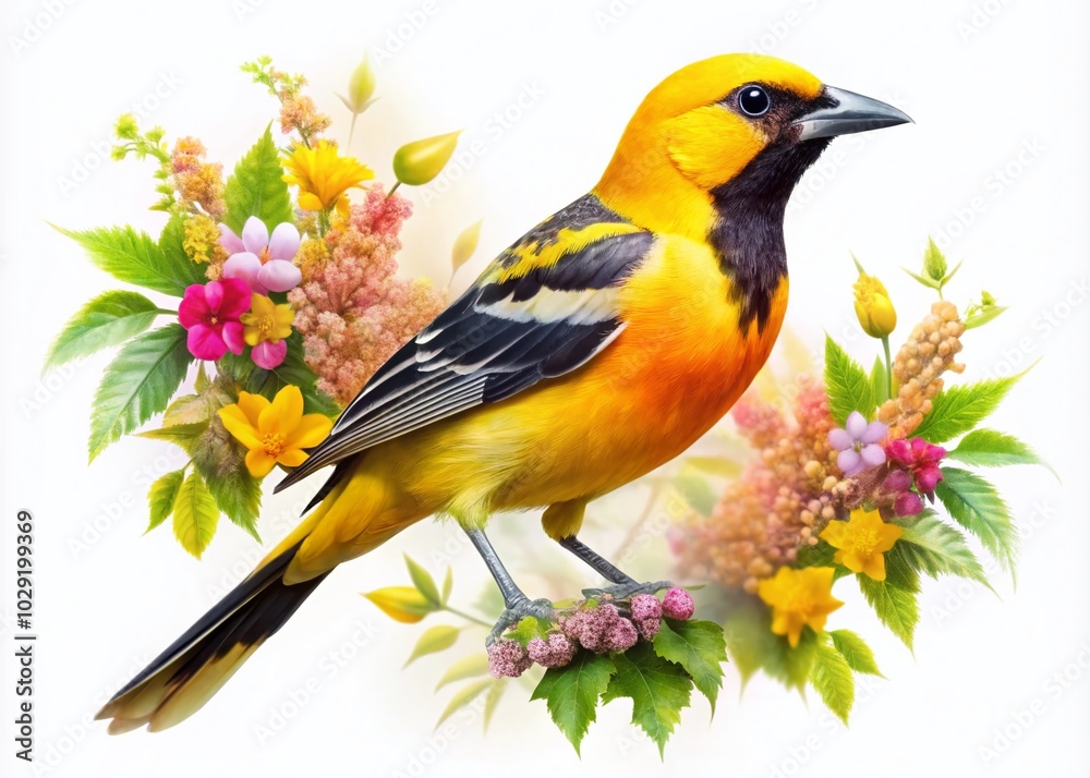Obraz premium Stunning Double Exposure of Hooded Oriole with Nature Elements for Wildlife Art