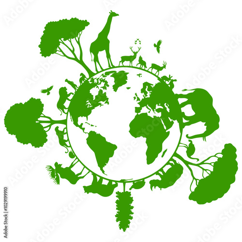 Icons of green animals world environment day ecological concept World map with leaves Illustration of nature planet earth world map earth day save the earth vector graphic   #60