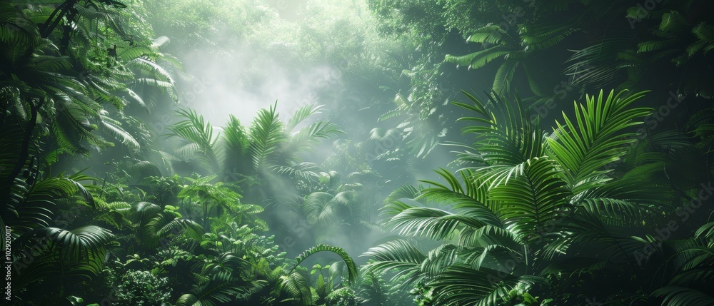 Lush Green Jungle with Misty Atmosphere Lush Green Jungle with Misty Atmosphere