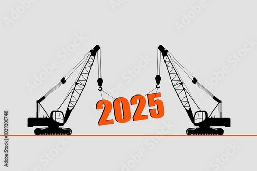 Christmas greeting card. Construction cranes.