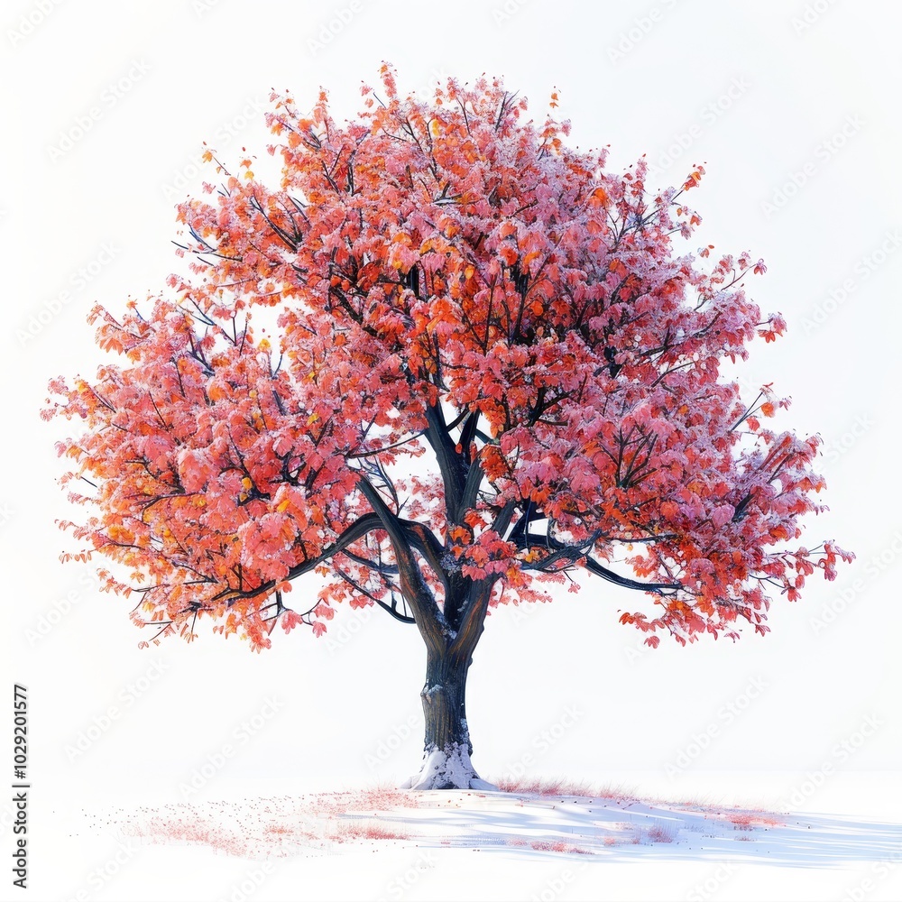 Fototapeta premium Vibrant Tree with Pink Leaves in Winter Landscape