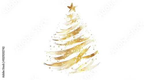 Golden Christmas tree vector line art