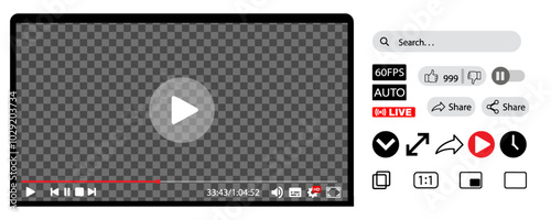 Video player interface with controls. The player window frame. Vector illustration