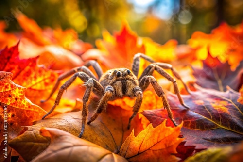 Autumn Landscape Featuring Wolfspider in Natural Habitat for Nature Photography photo