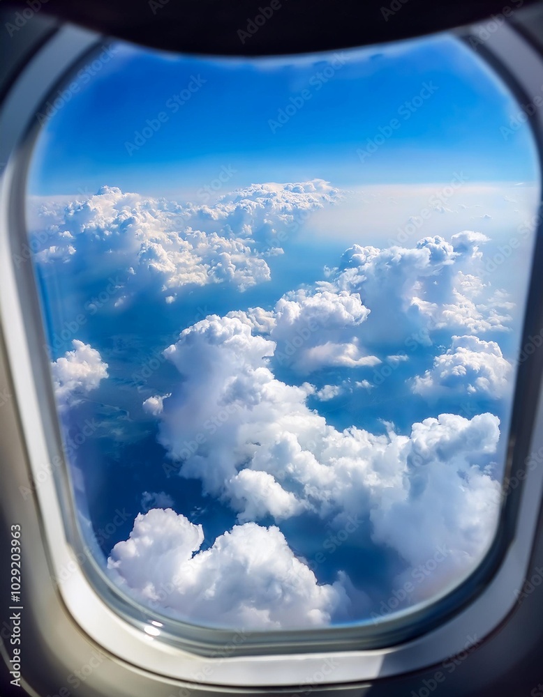 飛行機の窓から見た雲海 空 雲 cloud sunny sky 夏の青空 積乱雲 上空 航空写真