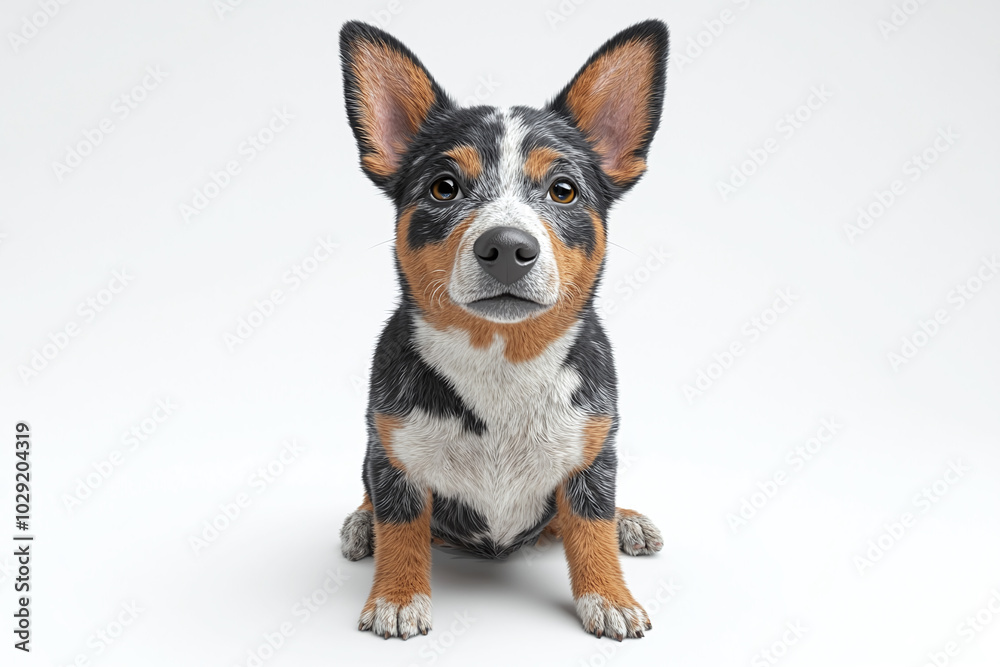 Cute Australian Cattle Dog: An Australian Cattle Dog sitting with a focused, determined look against a white background. Cute Australian Cattle Dog: An Australian Cattle Dog sitting with a focused, determined look against a white background.