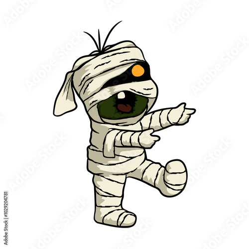 cartoon halloween day Mummy walks