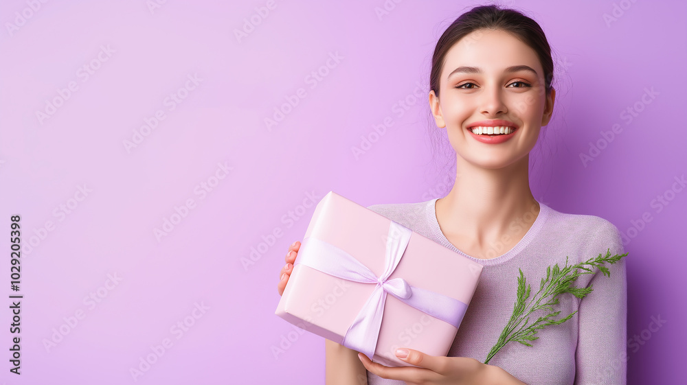 Mother’s Day Giveaway, photograph of a smiling woman with a gift box, set against a soft lavender background Mother’s Day Giveaway, photograph of a smiling woman with a gift box, set against a soft lavender background