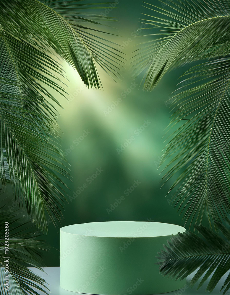 Obraz premium Green Podium in Tropical Forest for Tranquil Product Presentation