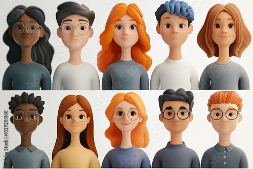 o 3d avatar collage of people of different genders on a white background