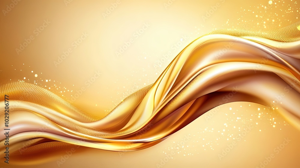 Obraz premium Luxurious Golden Silk Waves Background with Soft Gradient and Flowing Curves, Perfect for High-End Fashion and Décor.
