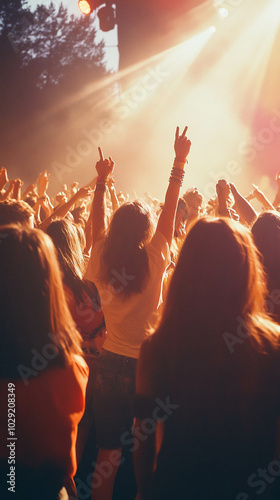 Wallpaper Mural 1985 rock concert, teenagers in 80s fashion dancing in the crowd, vintage, warm color grading, 24mm wide Torontodigital.ca