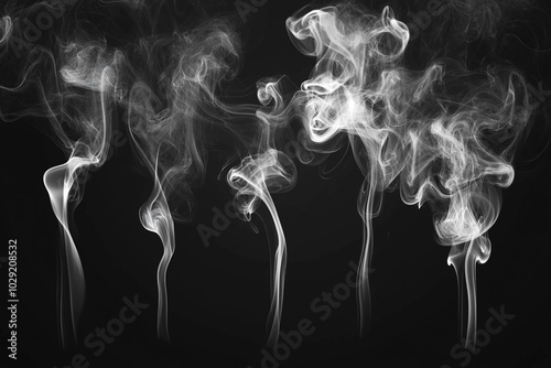 Smoke set isolated on black background. Transparent smoke effect photo