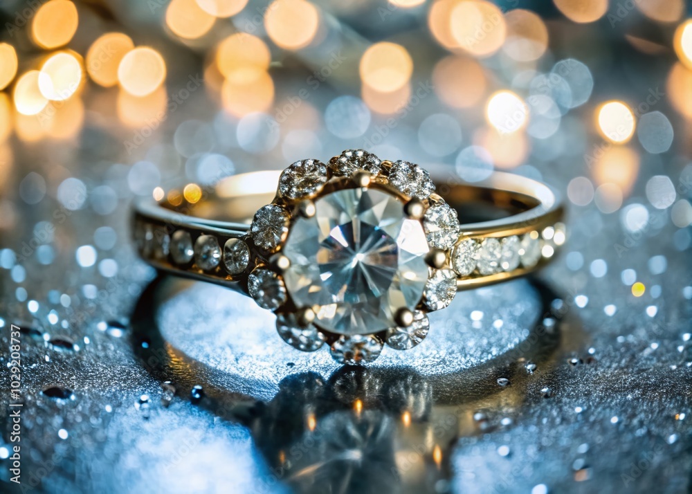 Stunning Luxury Diamond Engagement Ring in Silver or Platinum with Bokeh Effect